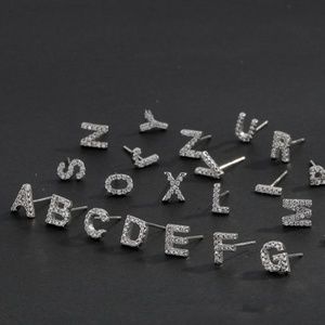 Silver 925 Initial Letter CZ Stud Earring Pair